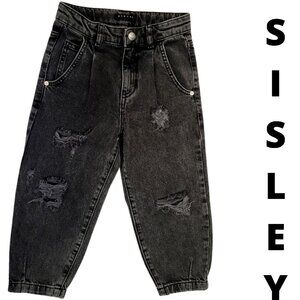 SISLEY Black Distressed Denim Adjustable Waist Jeans - Boys S (6-7)